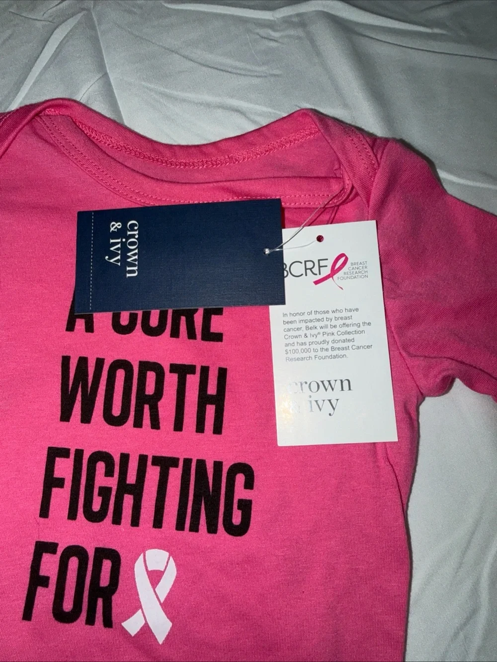 Crown & Ivy Pink Baby One-Piece - 'A Cure Worth Fighting For 18M